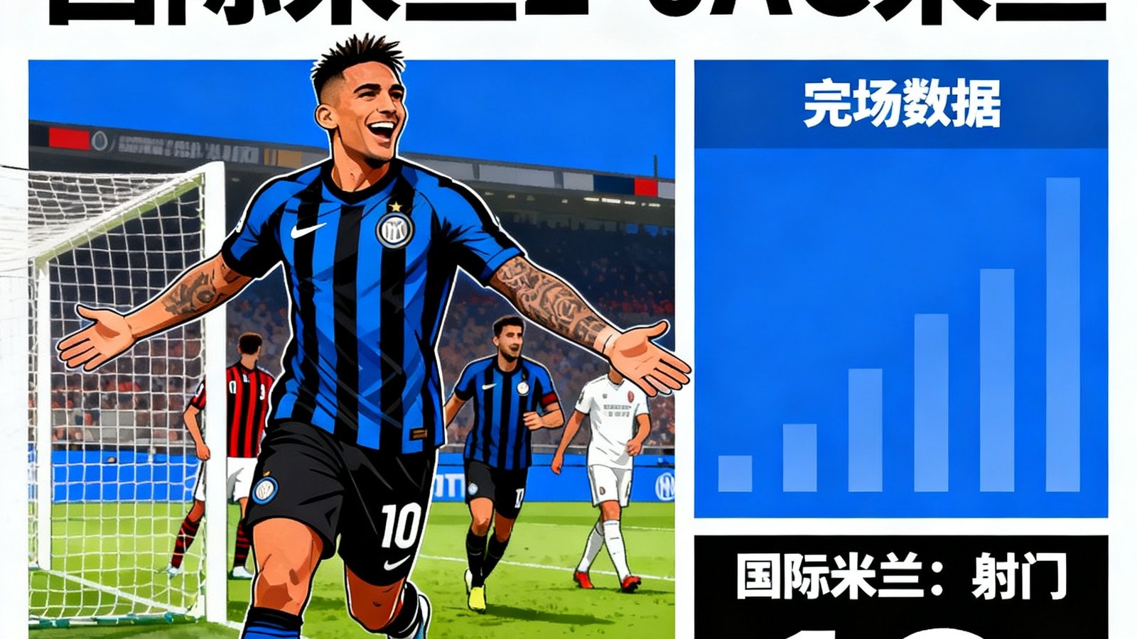 意甲米兰德比国际米兰2-0AC米兰，劳塔罗破门，完场数据国米射门18次