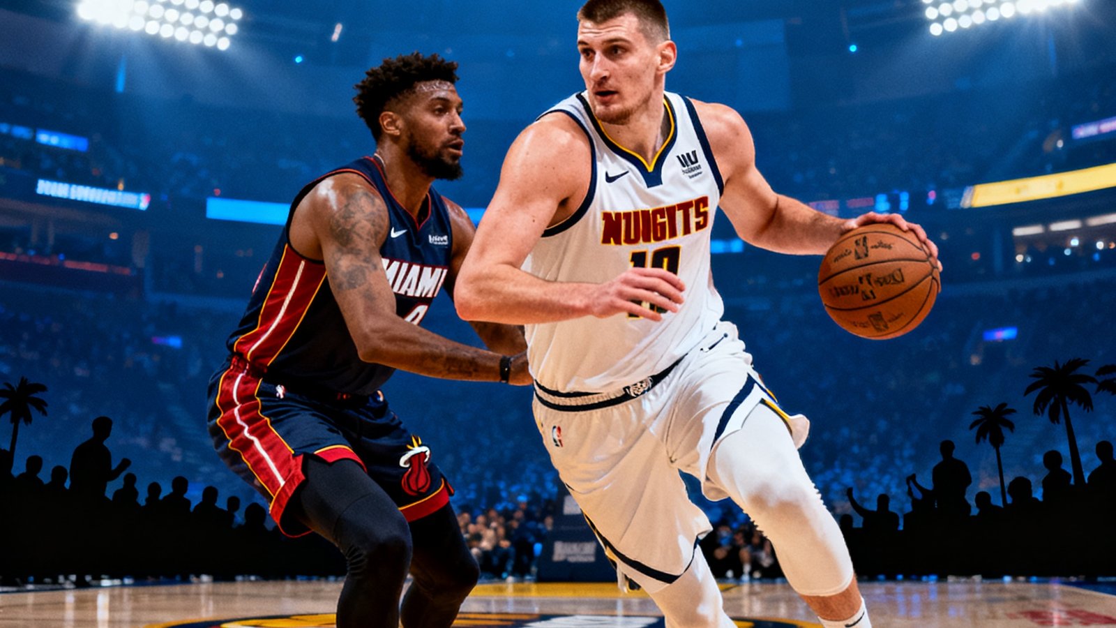 NBA掘金对阵热火全场集锦，约基奇三双，完场112-98