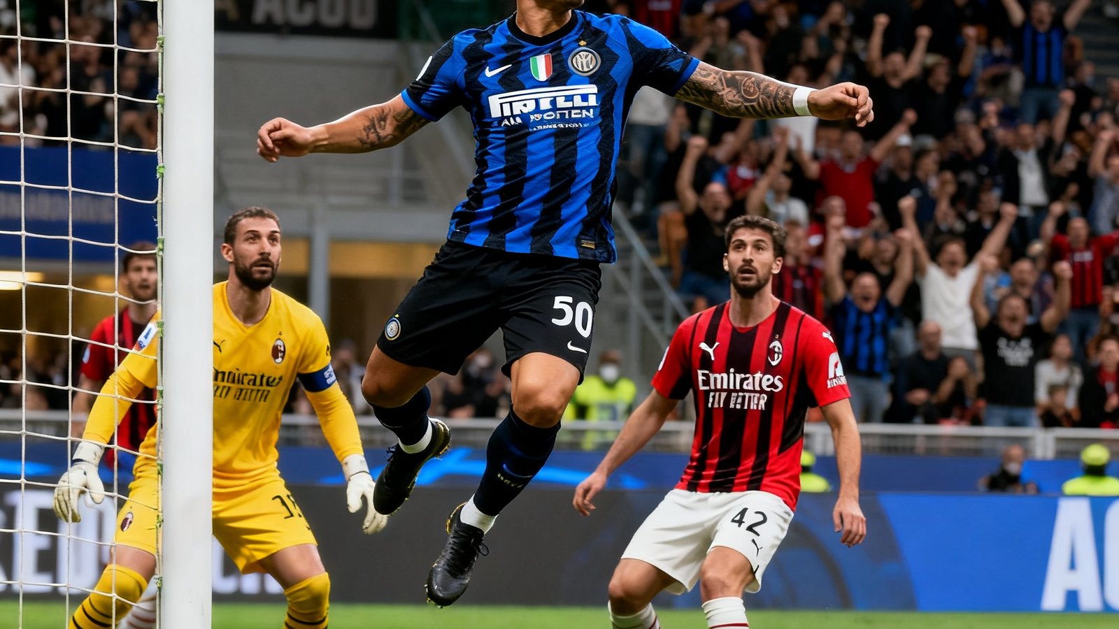 意甲国米2-0AC米兰集锦，劳塔罗头球破门，完场数据占优